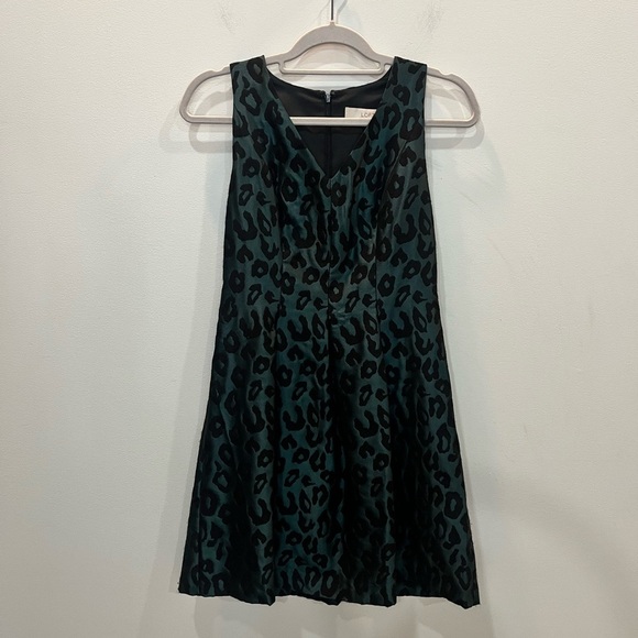 LOFT Dresses & Skirts - Loft‎ Womens Black Green Sleeveless Cheetah Print Fit &  Flare Dress Size 0